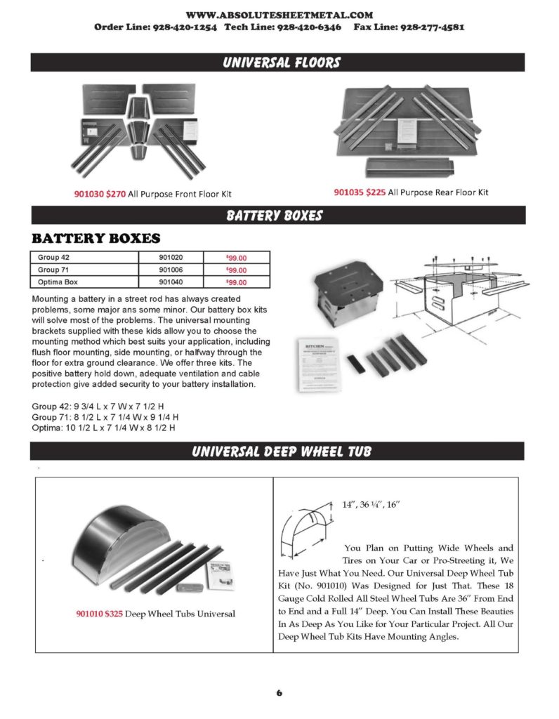 Bitchin Parts Absolute Sheet Metal 1937 - 1939 Chevy Cars Battery Boxes Universal Floors Deep Wheel Tub