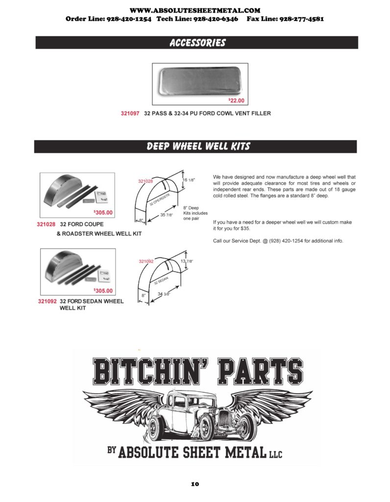 Bitchin Parts Absolute Sheet Metal 1932 Ford Deep Wheel Well Kits