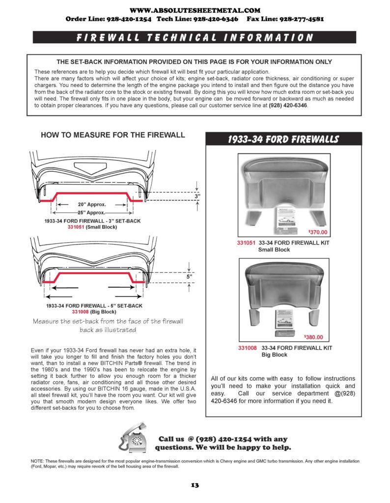 Bitchin Parts Absolute Sheet Metal 1933 - 1934 Ford Cars Firewalls