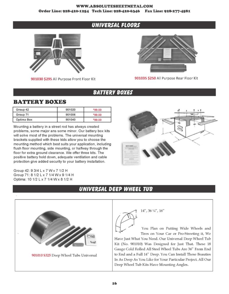 Bitchin Parts Absolute Sheet Metal 1933 - 1934 Ford Cars Battery Boxes Universal Floors Deep Wheel Tub