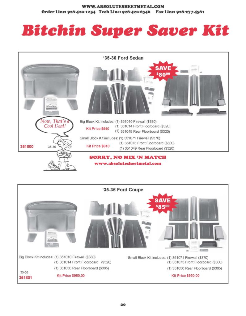 Bitchin Parts Absolute Sheet Metal 1935 - 1936 Ford Cars Super Saver kits