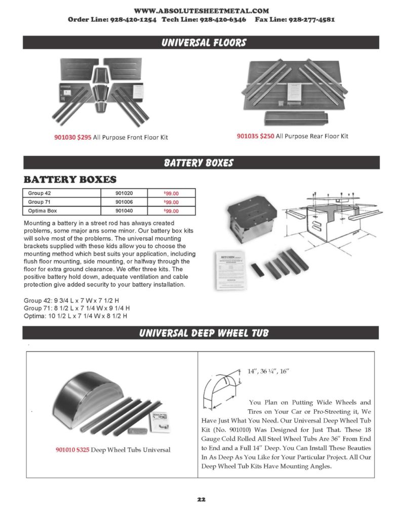 Bitchin Parts Absolute Sheet Metal 1935 - 1936 Ford Cars Battery Boxes Universal Floors Deep Wheel Tub