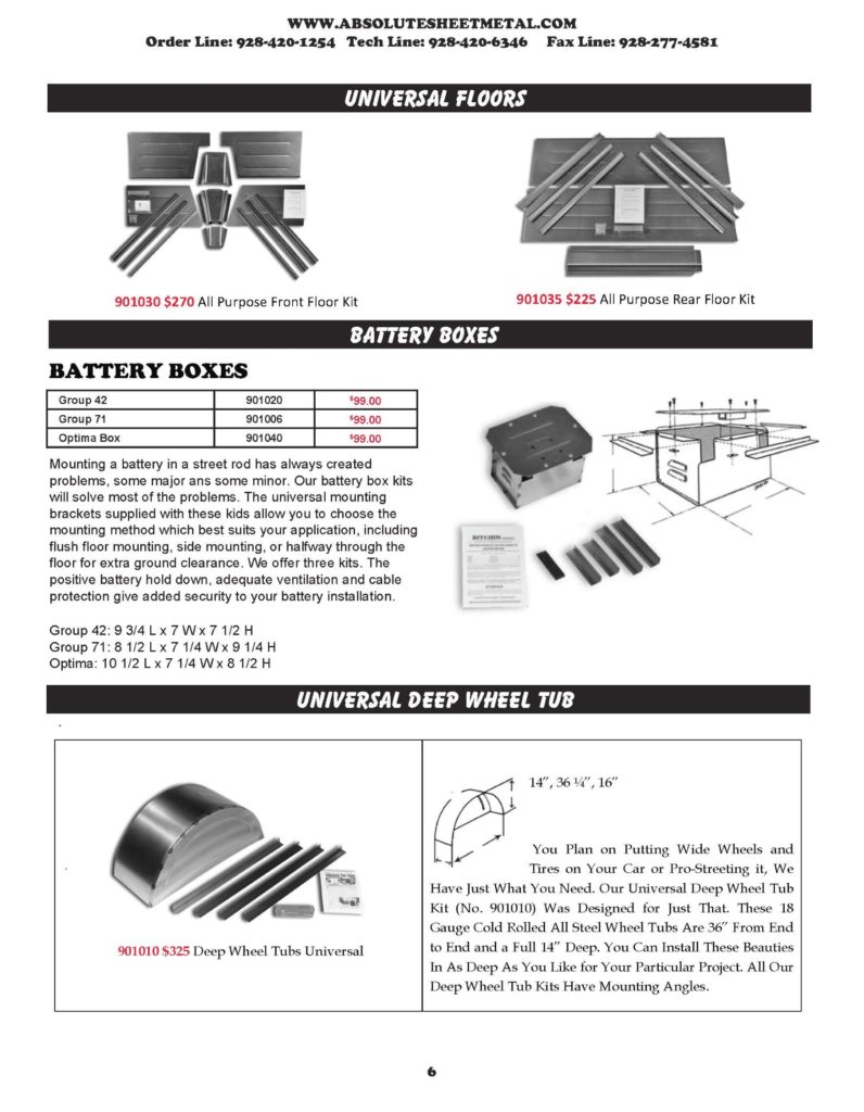 Bitchin Parts Absolute Sheet Metal 1947 - 1955 Chevy Trucks Universal Floors Deep Wheel Tub Battery Boxes