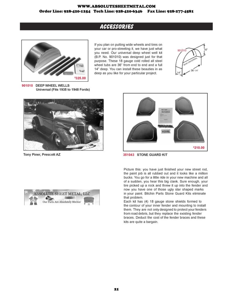 Bitchin Parts Absolute Sheet Metal 1935 - 1936 Ford Cars Universal Deep Wheel Wells Stpne Gaurd Kit